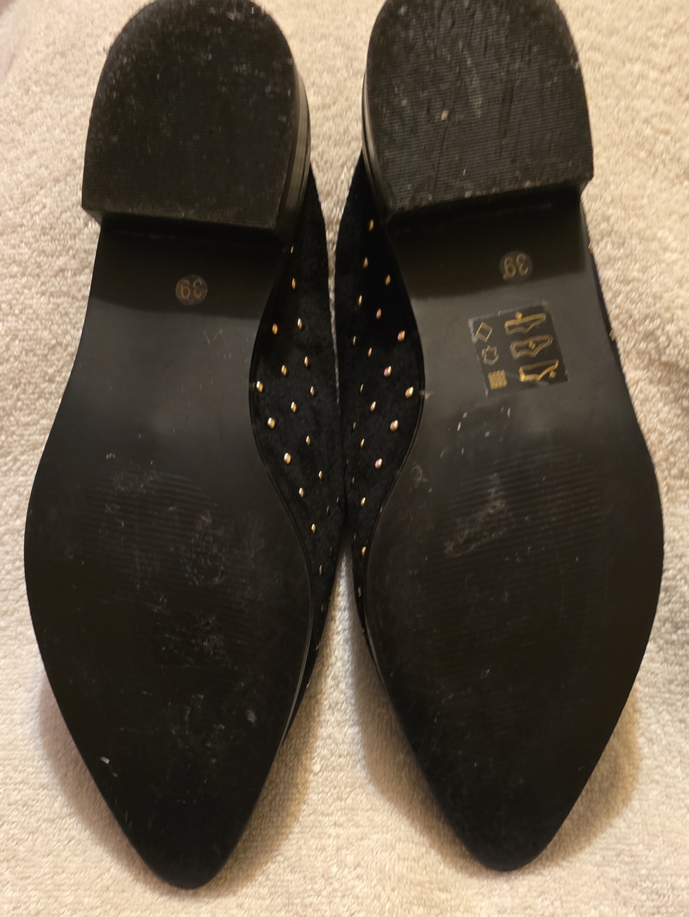 Shellys London Black Velvet Gold Studded Pointed Toe Mules 8.5 - Picture 5 of 13